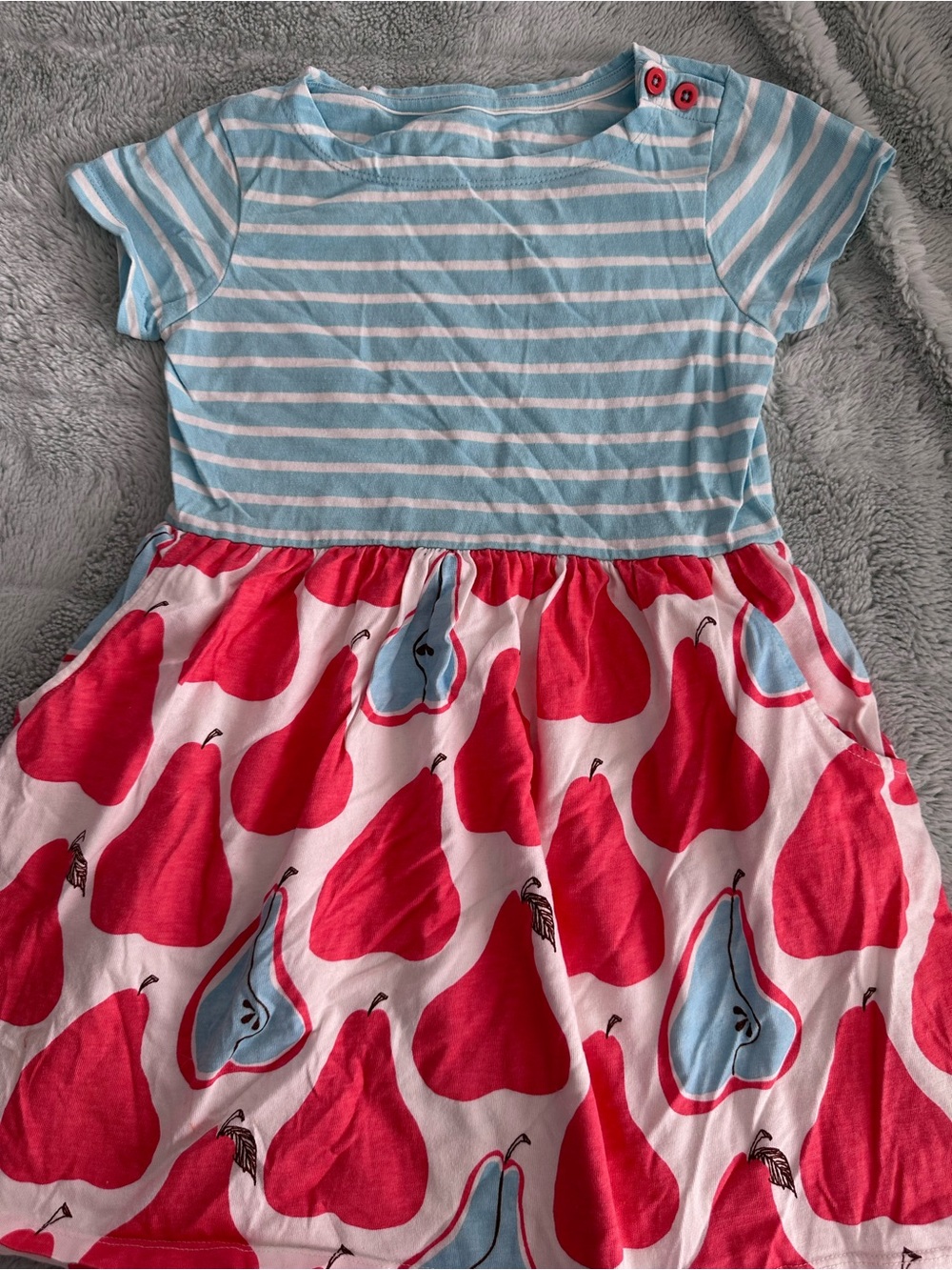 Mini Boden Blue Stripe Top with Pink Pear Print Skirt